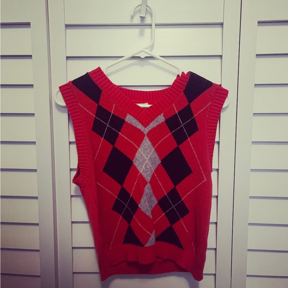 checkered red , black & , grey cardigan